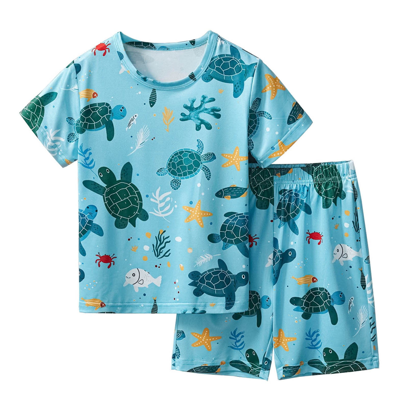 Toddler Turtle Summer Pajamas Set Short Cotton Sleepwear 2 Piece Cute, 6-7 Years